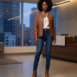 Talbots Women Size 8 Soft Leather Jacket Brown Minimalist office Professional